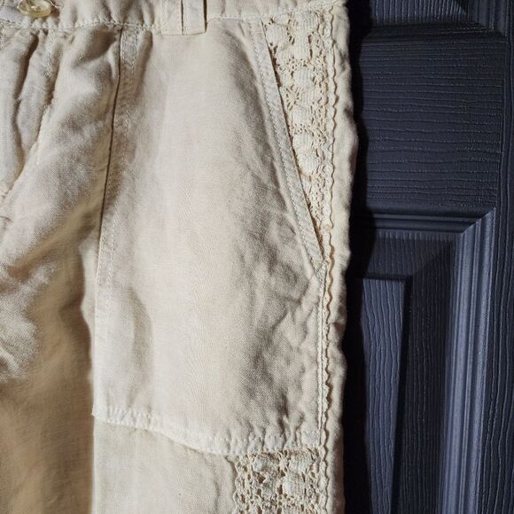 Sundance Sz. 4 New Linen Cotton Blend Organia Lace Pants in Sand Boho Lagenlook - Picture 7 of 16